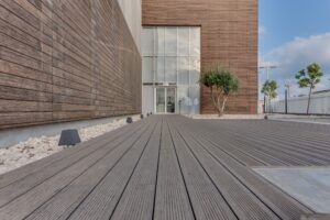 MOSO Bamboo X-treme cladding and decking around a Bank Building
