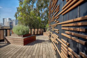 MOSO Bamboo X-treme Decking and Cladding used at the EcoTubes Shenkar Campus
