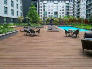 Bamboo X-treme Decking around the swimming pool at the Marriot Hotel Melrose Arch in Johannesburg